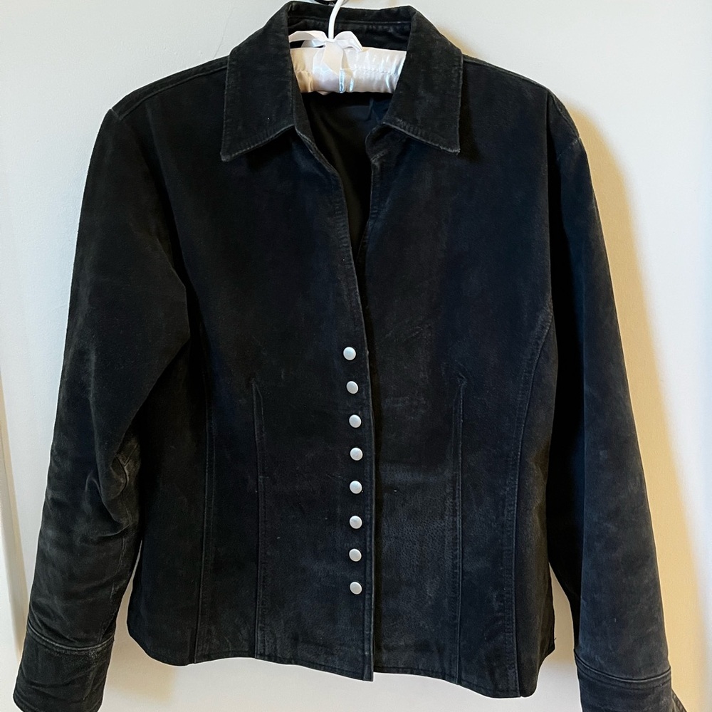 Coldwater Creek Black Leather Jean Jacket